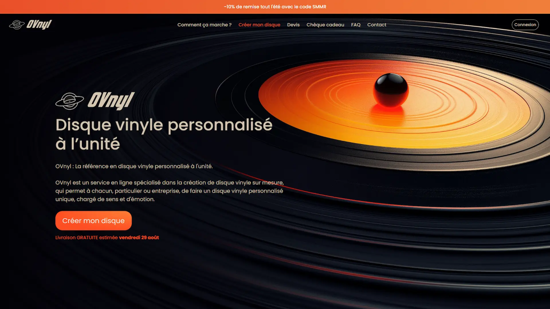 Landpage du site web OVnyl, développée par Mattis Babin chez Akoufen.